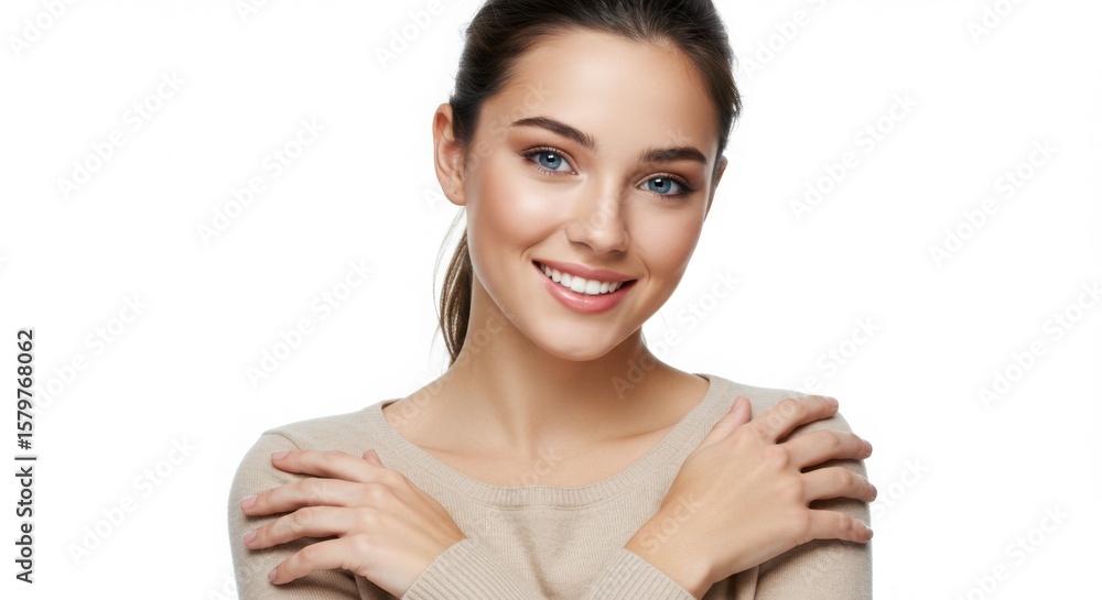 Photo of beautiful young woman smiling isolated on white background Photo of beautiful young woman smiling isolated on white background