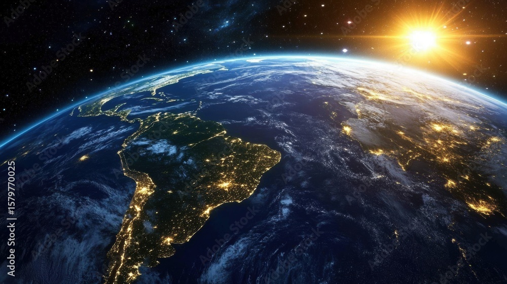 Obraz premium Stunning 3D Earth rendering from space at night with illuminated Asia Full View