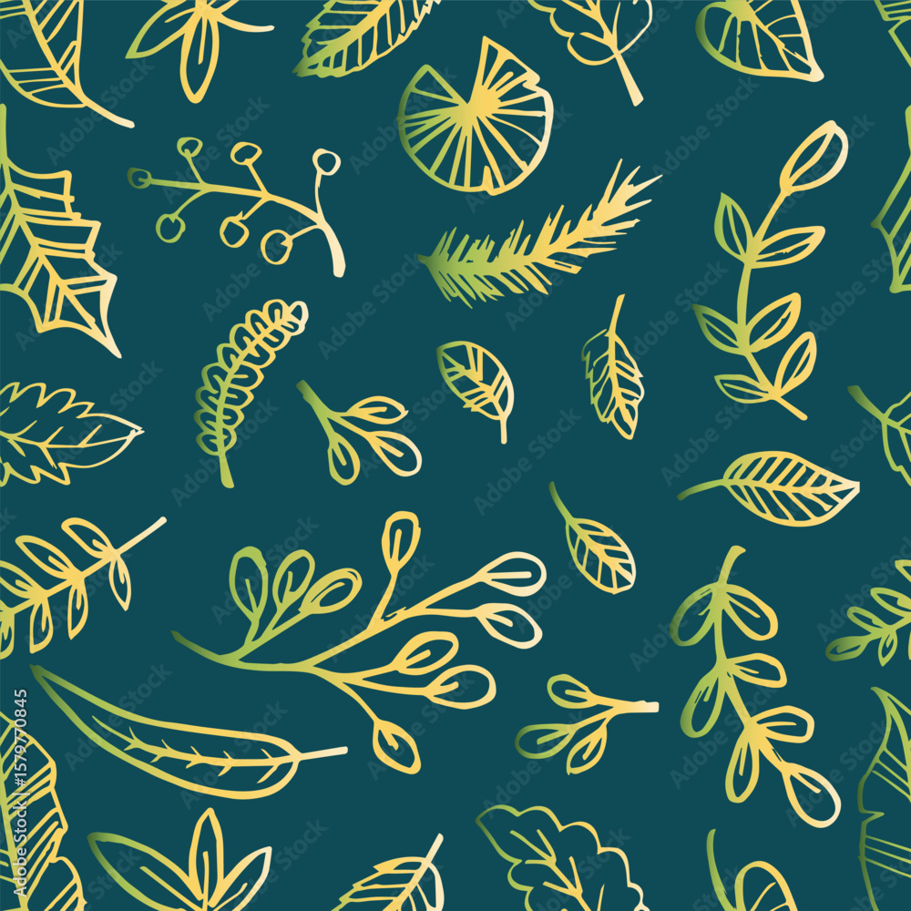 Fototapeta premium Seamless pattern with hand drawn doodle leaves. Vector illustration.