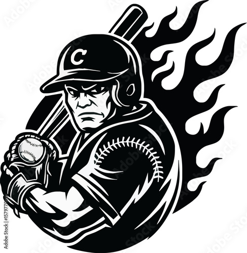 A determined baseball player, bat in hand, ready to hit the ball.