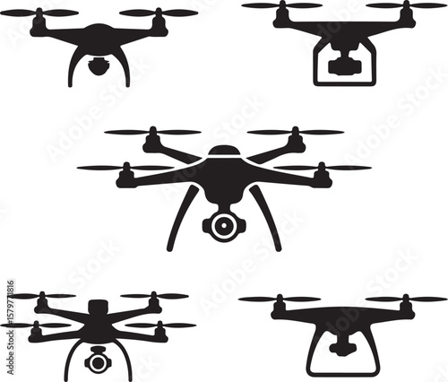 Quadcopter Drone Silhouette Design"

"Flying Drone with Camera Vector"

"Modern Tech Drone Icon Clipart"

"Remote-Control Drone in Sky"

"Futuristic Drone Top View Silhouette"

