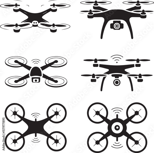 Quadcopter Drone Silhouette Design"

"Flying Drone with Camera Vector"

"Modern Tech Drone Icon Clipart"

"Remote-Control Drone in Sky"

"Futuristic Drone Top View Silhouette"

