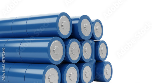 Stacked Blue Batteries on Transparent Background Energy Storage Solution