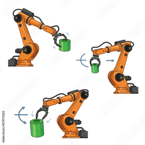 Industrial Robotic Arm in Action: Witness the cutting-edge technology of a robotic arm, deftly manipulating an object in a detailed illustration.