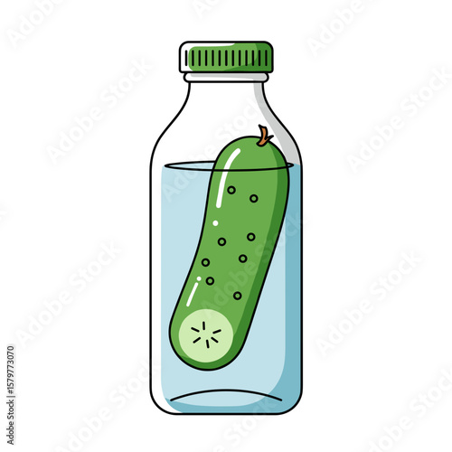 Cucumber infused water in a glass bottle with green lid  