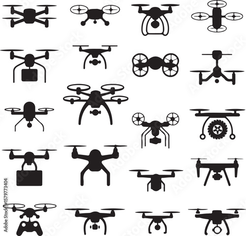 Quadcopter Drone Silhouette Design"

"Flying Drone with Camera Vector"

"Modern Tech Drone Icon Clipart"

"Remote-Control Drone in Sky"

"Futuristic Drone Top View Silhouette"

