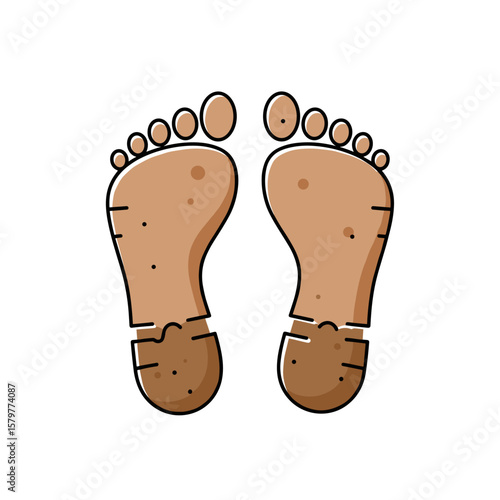 Cartoon illustration of dirty bare feet on a white background  
