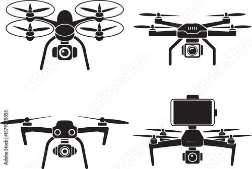 Quadcopter Drone Silhouette Design"

"Flying Drone with Camera Vector"

"Modern Tech Drone Icon Clipart"

"Remote-Control Drone in Sky"

"Futuristic Drone Top View Silhouette"

