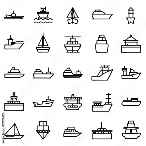 Various watercraft vessels and lighthouse boat ship