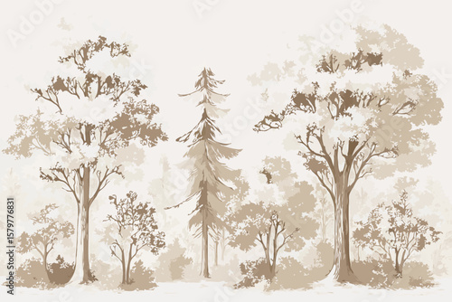 Artistic sepia watercolor forest artwork perfect for various creative projects, natural scene