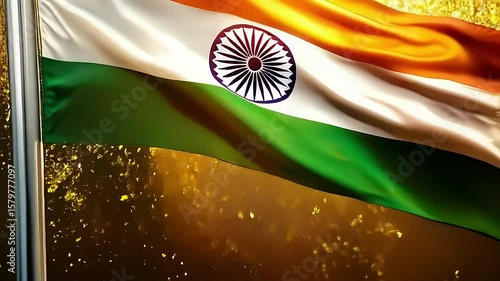 Zoom-In to Indian Flag Fabric Detail Gold Particles