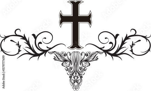 十字架とおしゃれな左右対称系トライバルマーク