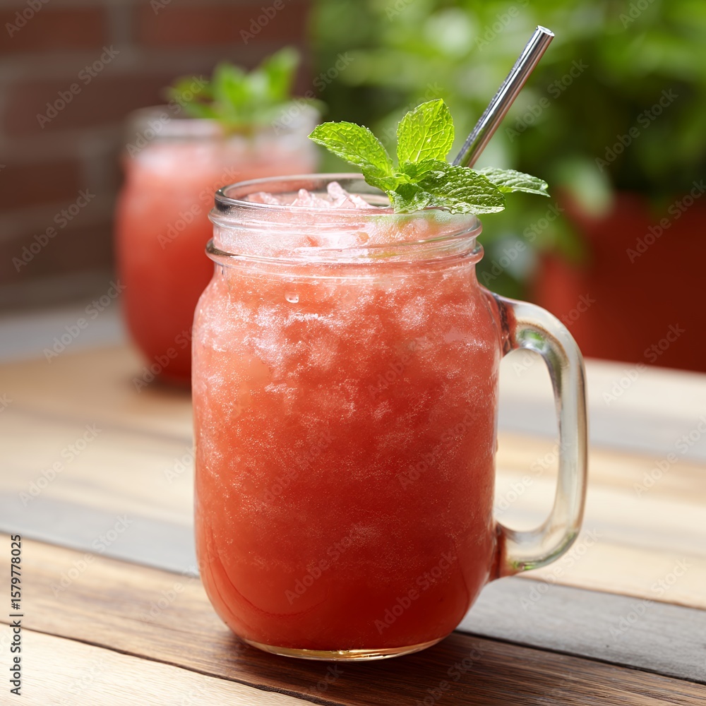 custom made wallpaper toronto digitalRefreshing Watermelon Drink in Mason Jar with Mint and Metal Straw