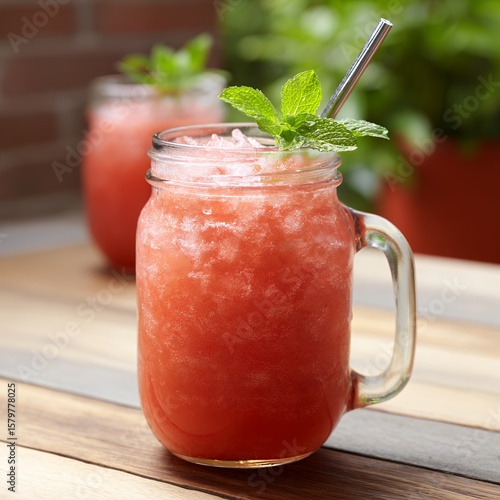 Wallpaper Mural Refreshing Watermelon Drink in Mason Jar with Mint and Metal Straw Torontodigital.ca
