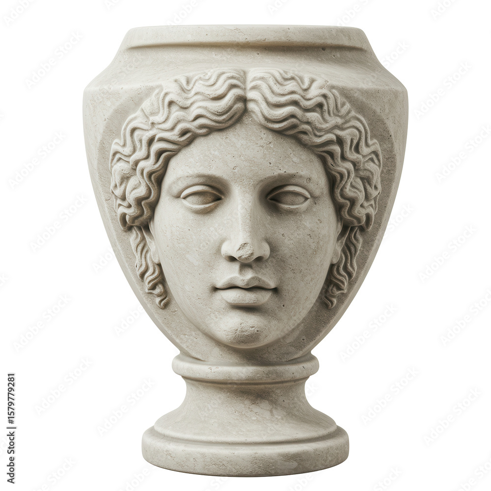 Obraz premium Elegant marble vase featuring a classical face design, set against a neutral backdrop