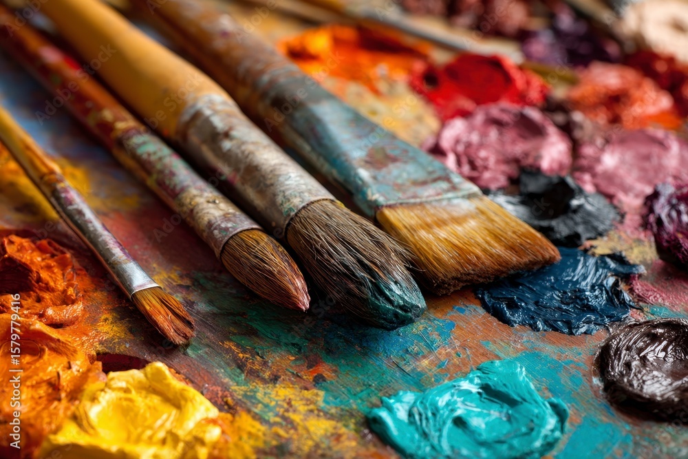 Fototapeta premium watercolor paints and brushes