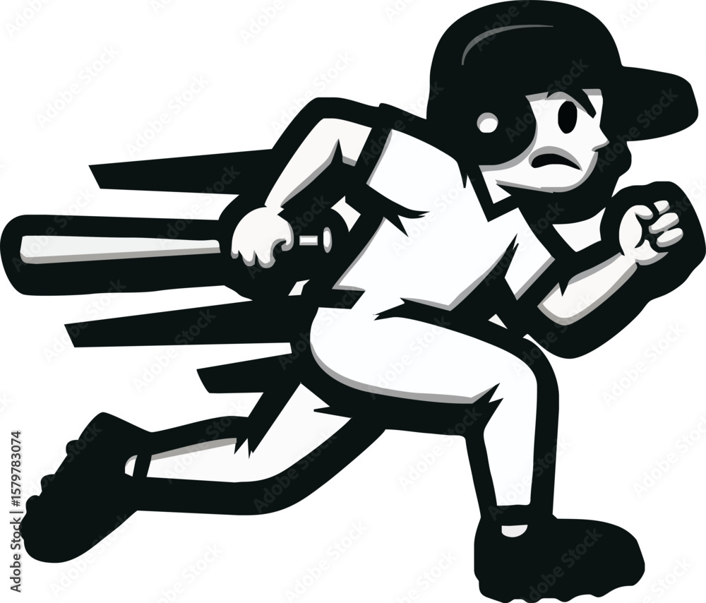 Cartoon baseball player running with bat, showing speed and motion. Cartoon baseball player running with bat, showing speed and motion.
