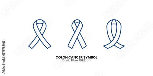 A minimalist set of outline dark blue ribbon colon cancer awareness symbols, perfect for health and charity initiatives