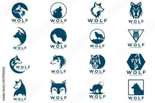 Big Set wolf animal logo design icon. Wolf logo design vector