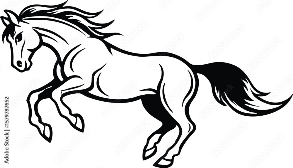 Black and White Horse Silhouette in a Running Pose Black and White Horse Silhouette in a Running Pose