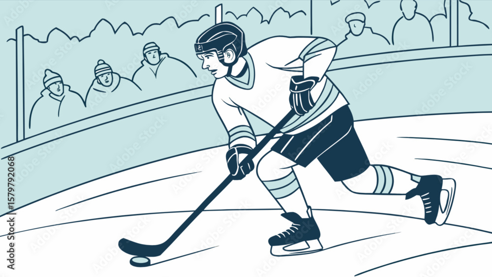 Obraz premium Hockey player in action vector illustration ice hockey game sports athlete skating rink team sport 100 char