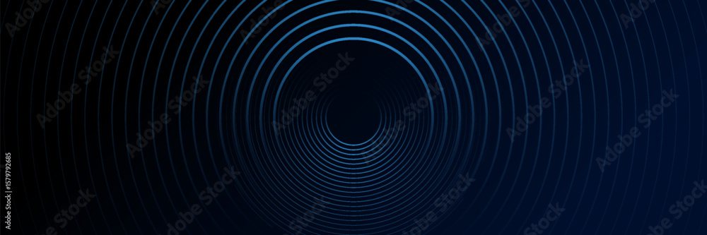 Obraz premium Blue abstract background with glowing circles. Swirl circular lines pattern. Geometric spiral. Twirl element. Modern graphic design. Futuristic technology concept.