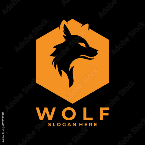 wolf abstract with hexagon shape logo design vector template