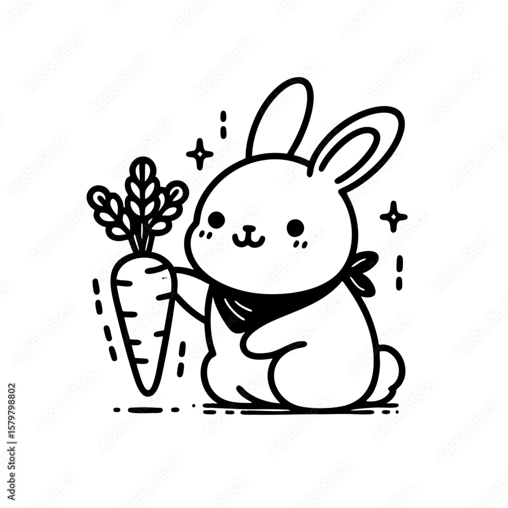 Fototapeta premium Adorable Bunny with a Carrot Cute Animal Illustration