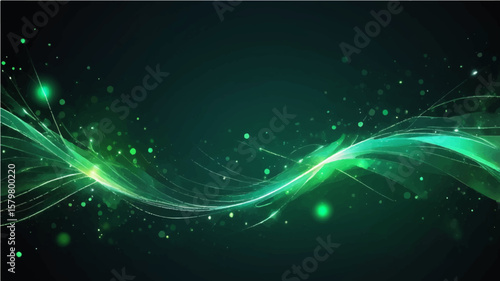 abstract Glowing green and blue abstract background with smoky texture and flowing light patterns
