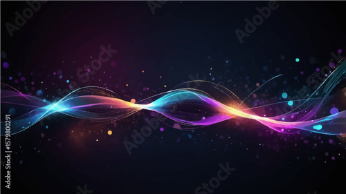 abstract dark glowing fiber optics background with bright bokeh light spots and abstract design


