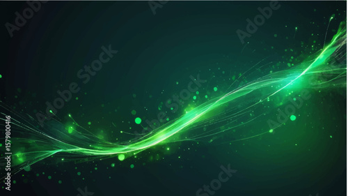 abstract Glowing green and blue abstract background with smoky texture and flowing light patterns