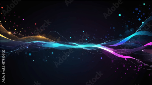 abstract dark glowing fiber optics background with bright bokeh light spots and abstract design


