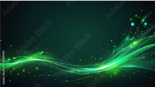 abstract Glowing green and blue abstract background with smoky texture and flowing light patterns