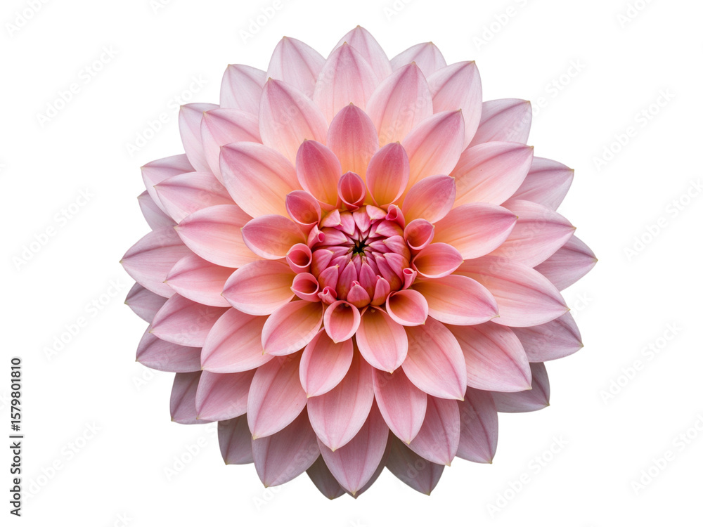 Fototapeta premium Close up of a delicate pink dahlia flower with many petals isolated on transparent background