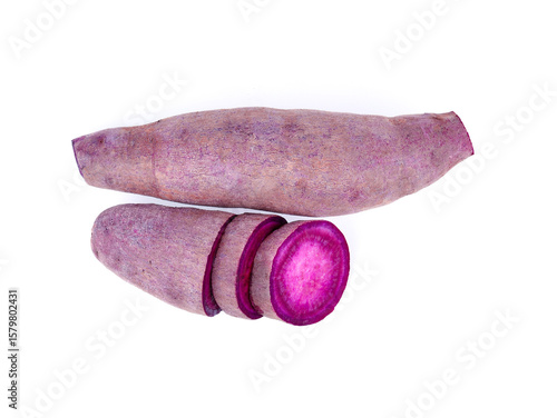 Top view of Purple sweet potato isolated on white background.
