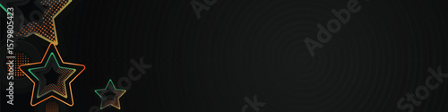 Black template horizontal cover and banner with stars gradient colorful shining light effect vector