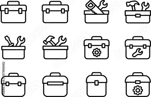 Outline Toolbox Collection Vector Illustration Set for Repair, Construction, and Maintenance Projects