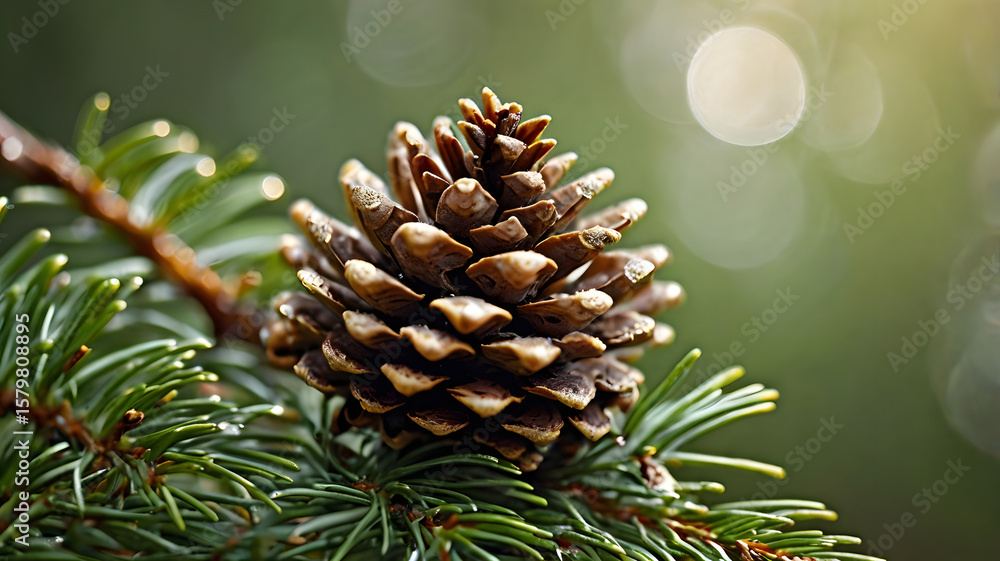 Fototapeta premium Nature Macro: Pine Cone on Pine Tree with Soft Background