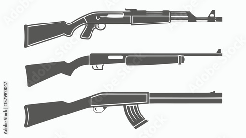 Three stylized firearms guns rifles
