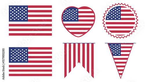American flags stylized variations stars and stripes