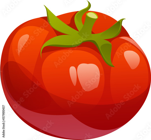 Cartoon ripe tomato, happy Thanksgiving holiday and harvest symbol. Isolated vector raw, red whole vegetable. Fresh vibrant and plump pomodoro, healthy food, plump and juicy veg with smooth shiny skin