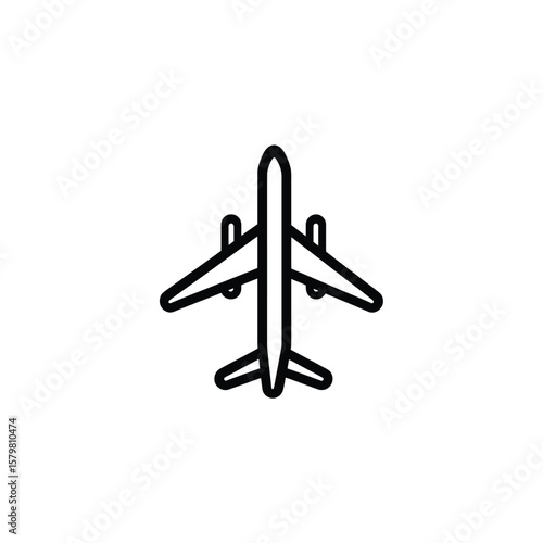 Airplane Icon Black Outline of Plane with Wings and Tail on White Background