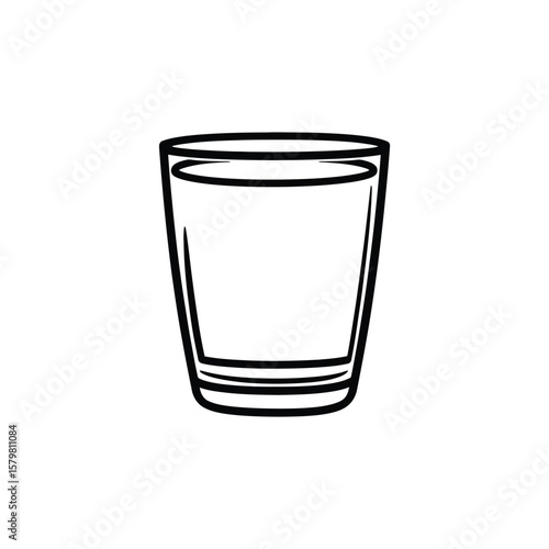 Black and White Illustration of Empty Rock Glass Tumbler on White Background