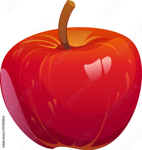 Red apple fruit happy Thanksgiving holiday and harvest symbol. Cartoon vector healthy garden vitamin food, whole, juicy plant with a vibrant ruby skin, sweet flavor and crisp texture, nutritious snack
