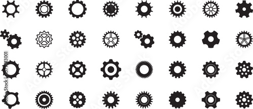 Technical Cogwheel Icon Pack – Gear, Machine, Engineering, Mechanism, Industrial, Black Vector, Parts, Rotation, Tool, Circle

