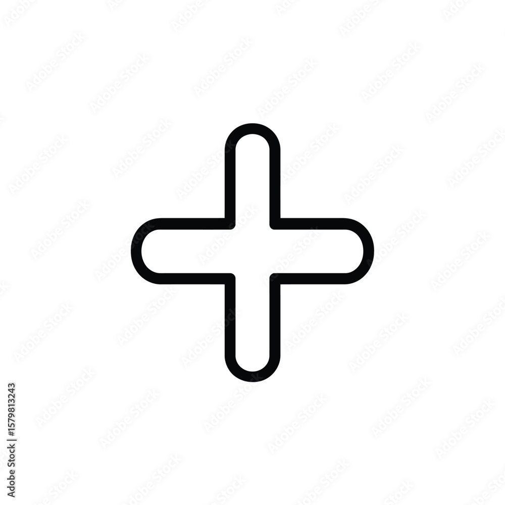 Black Plus Sign with Rounded Ends Isolated on a White Background Black Plus Sign with Rounded Ends Isolated on a White Background