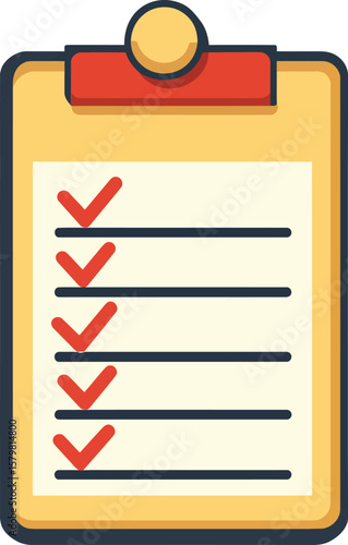 Cartoon Clipboard Checklist with Checkmarks, ToDo List, Project Management, Task Management, and Finished Items