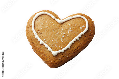 Heart shaped gingerbread cookie with white icing valentine's day treat food dessert sweet isolated on transparent background