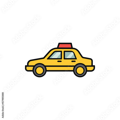 Cartoon Yellow Taxi Cab with Red Light on Top, Isolated Illustration Style