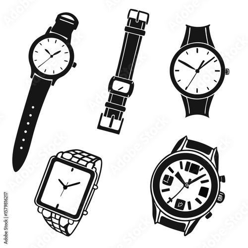 Assorted wristwatches and watch strap silhouettes time accessory